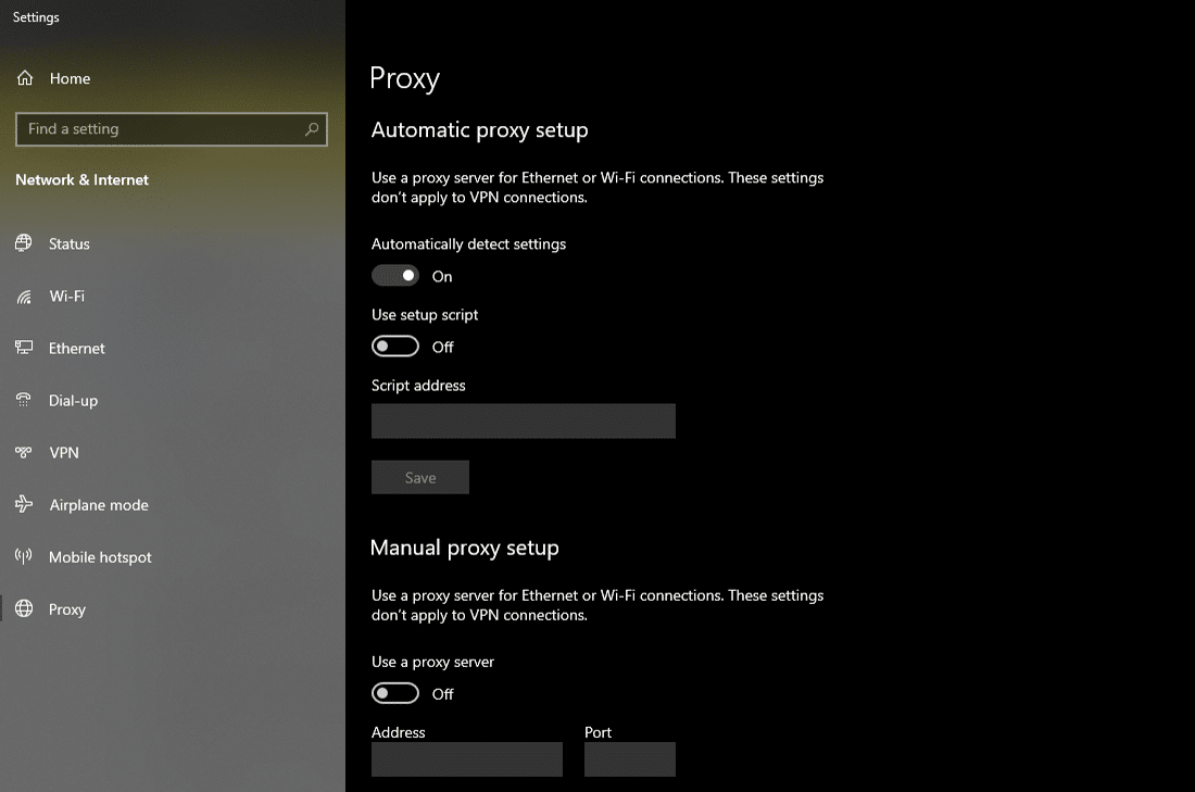 Modification des réglages du « Proxy » dans Windows 10