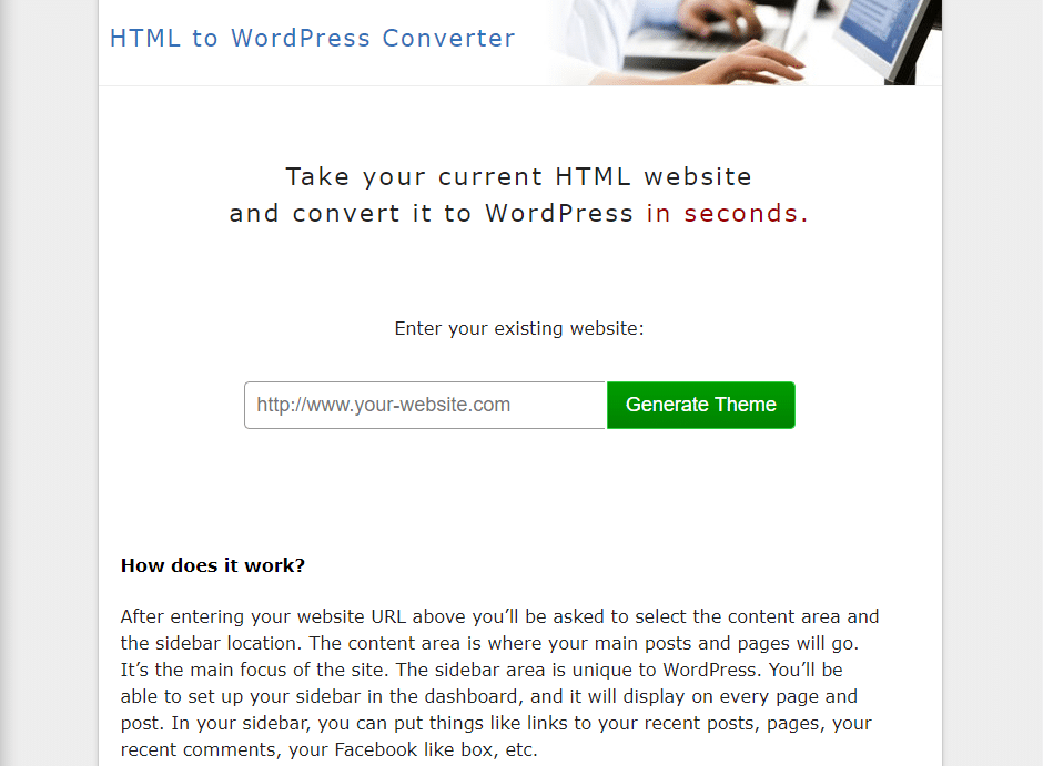 HTML to WordPress converter app