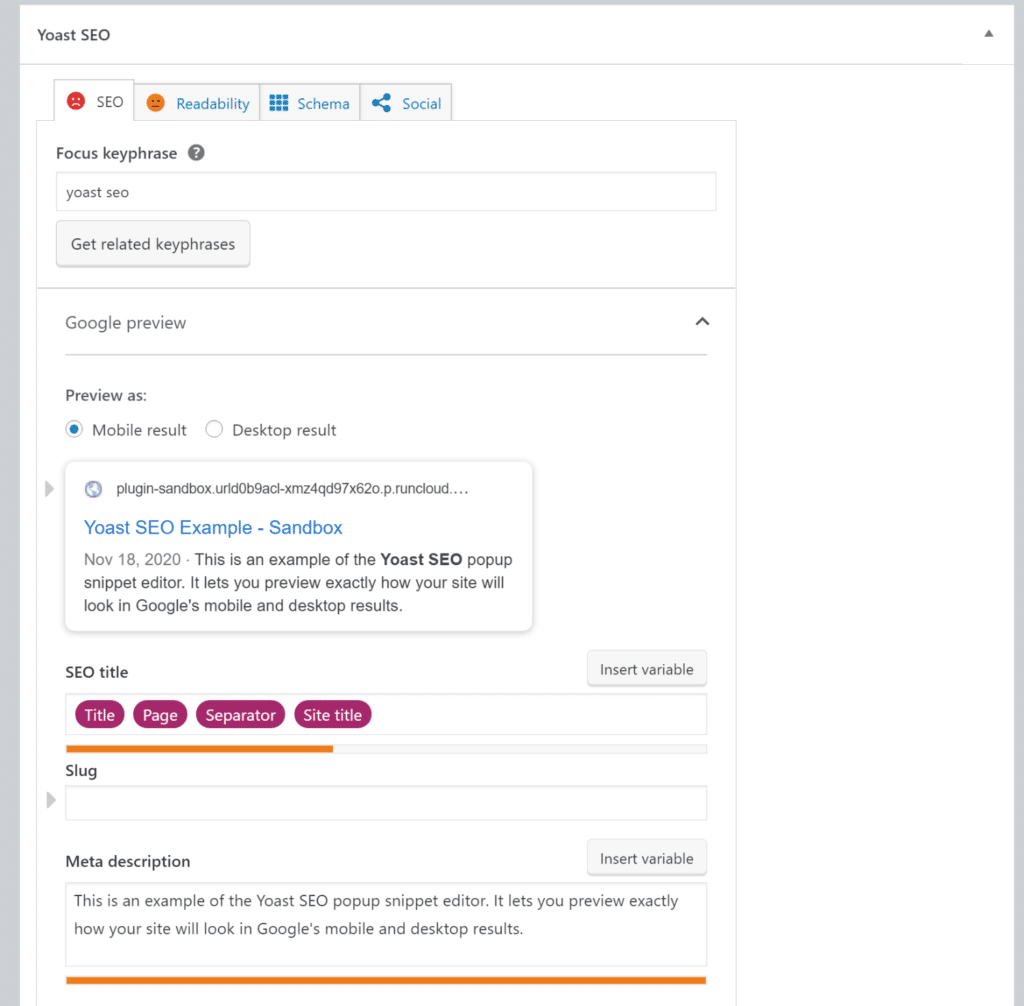 Il meta box di Yoast SEO