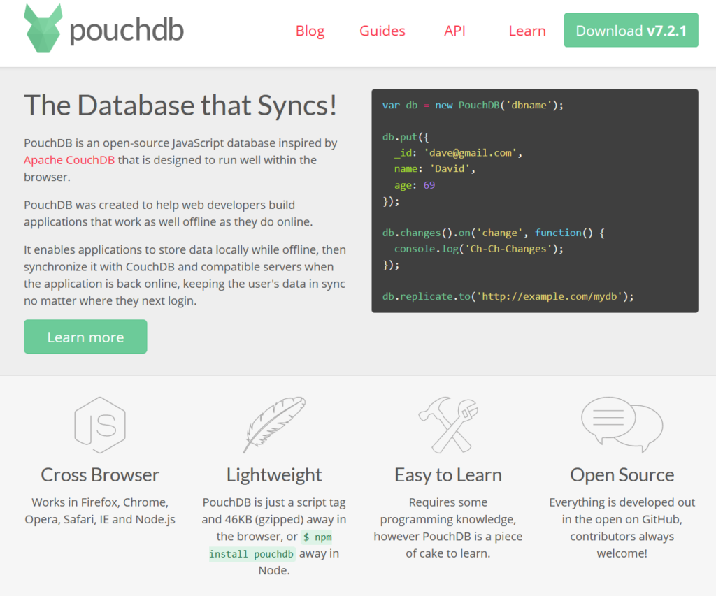 PouchDB base de datos JavaScript de código abierto - php vs javascript