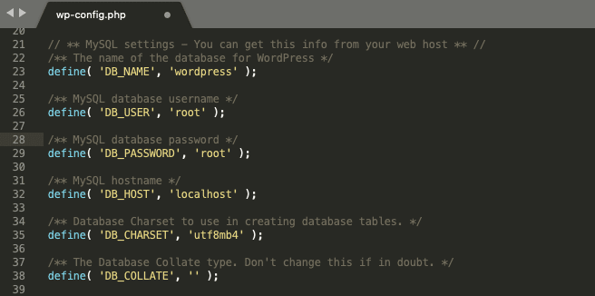 Les informations de la base de données de WordPress figurant dans le fichier wp-config.php.