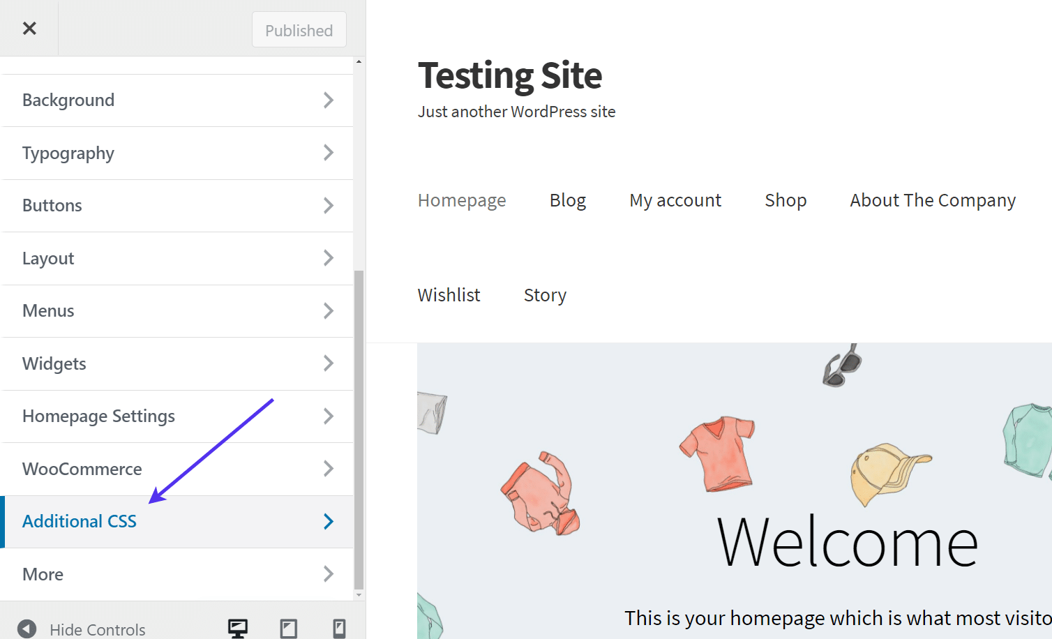 Sezione 'CSS aggiuntivo' nel Personalizza