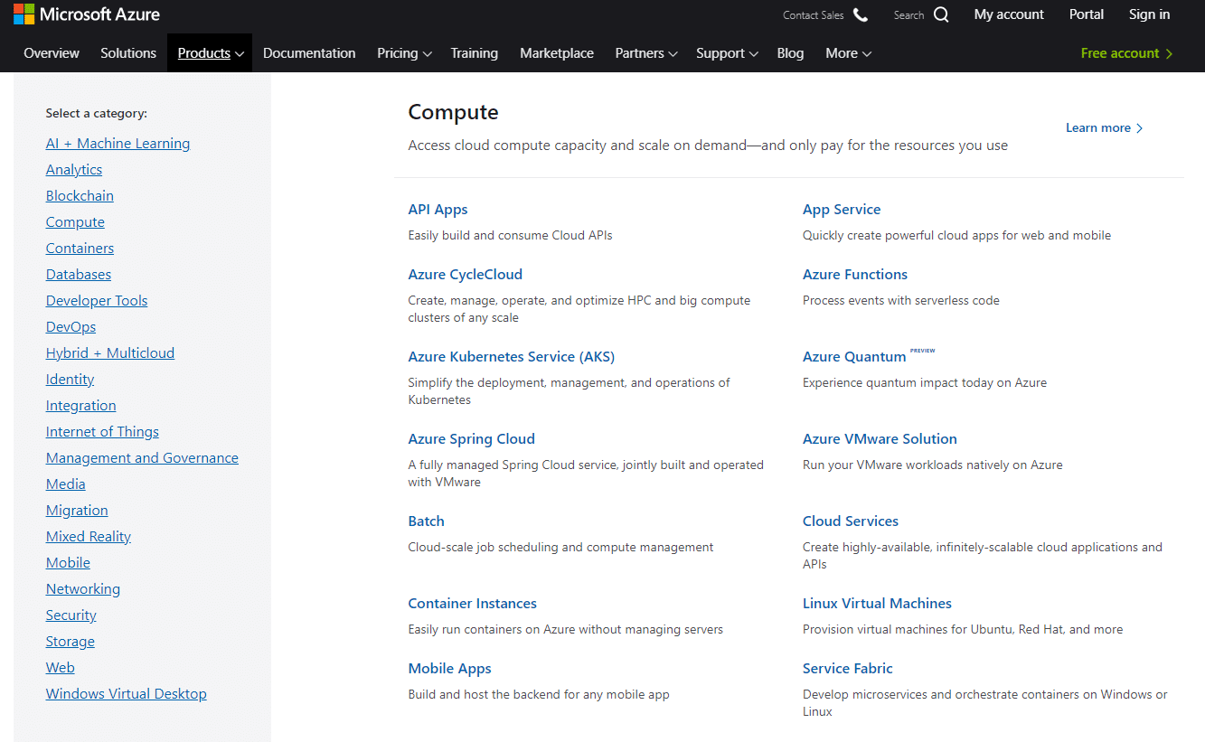 Services cloud de Microsoft Azure