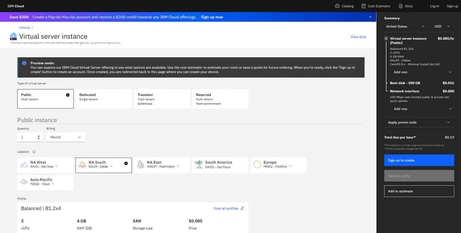 Prix des serveurs virtuels IBM Cloud