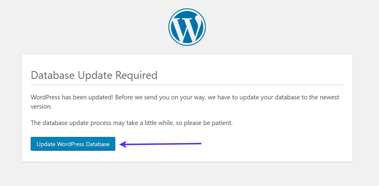 Cliquez sur le bouton Mise à jour de la base de données WordPress.