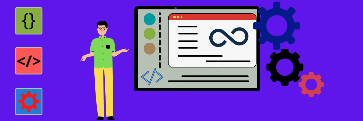 DevOps = Development + Operations, illustration.