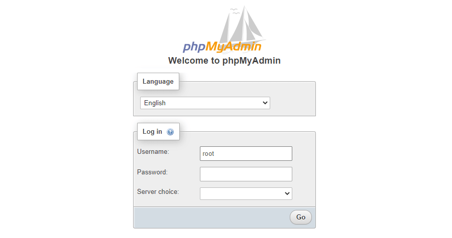 Tela de login phpMyAdmin.