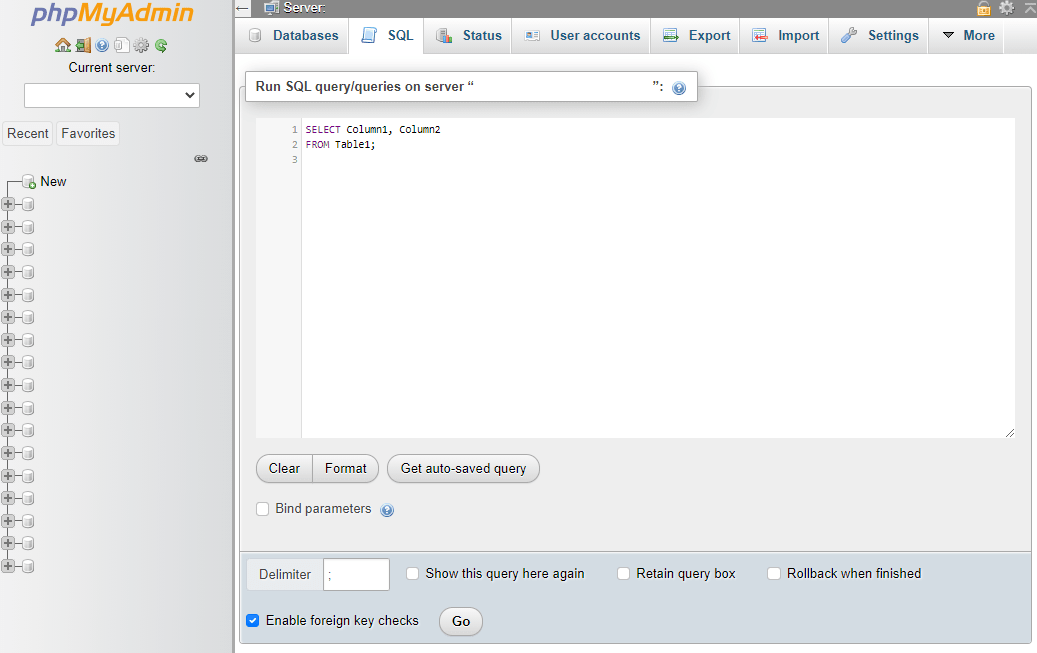 Executando uma consulta SQL no phpMyAdmin.
