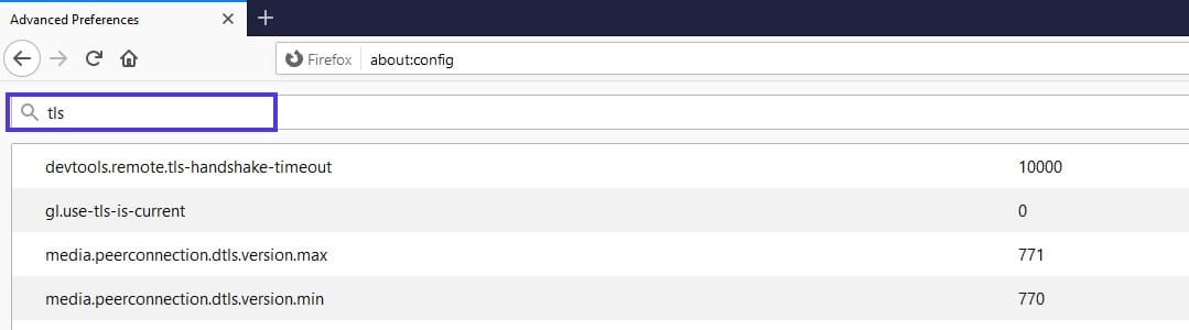 The search bar of the Firefox Advanced Preferences screen.