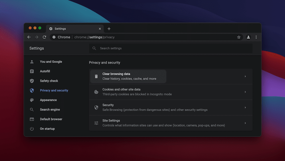 Google Chrome’s Privacy and security settings. Réglages de confidentialité et de sécurité de Google Chrome.
