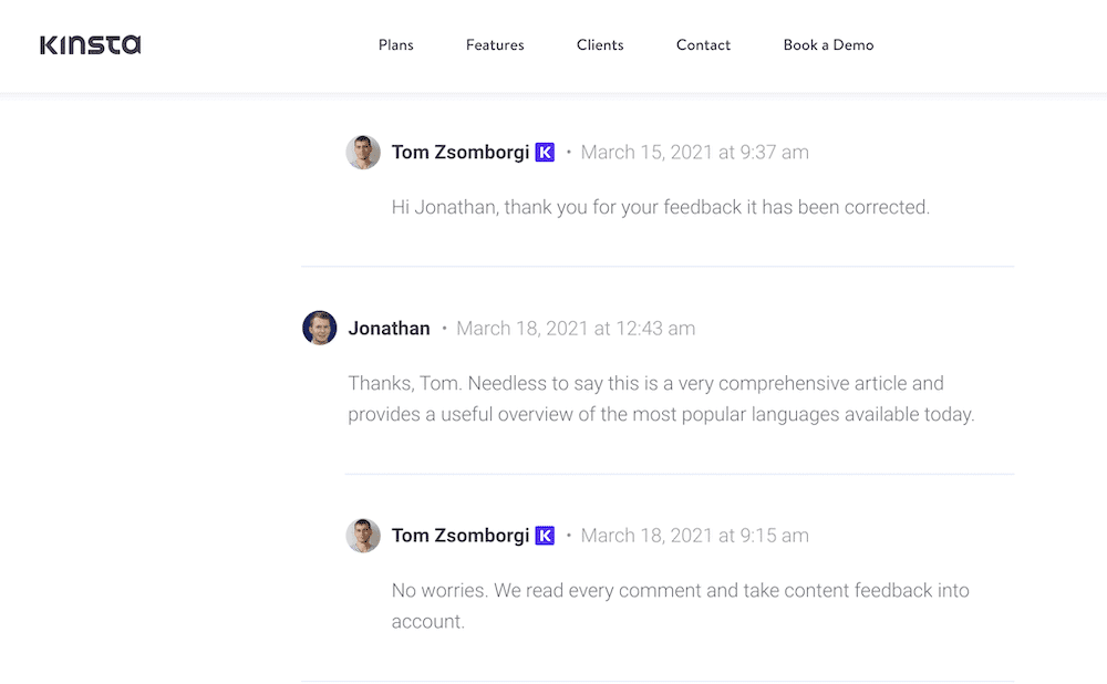 A website's comments section. La sección de comentarios de un sitio web.
