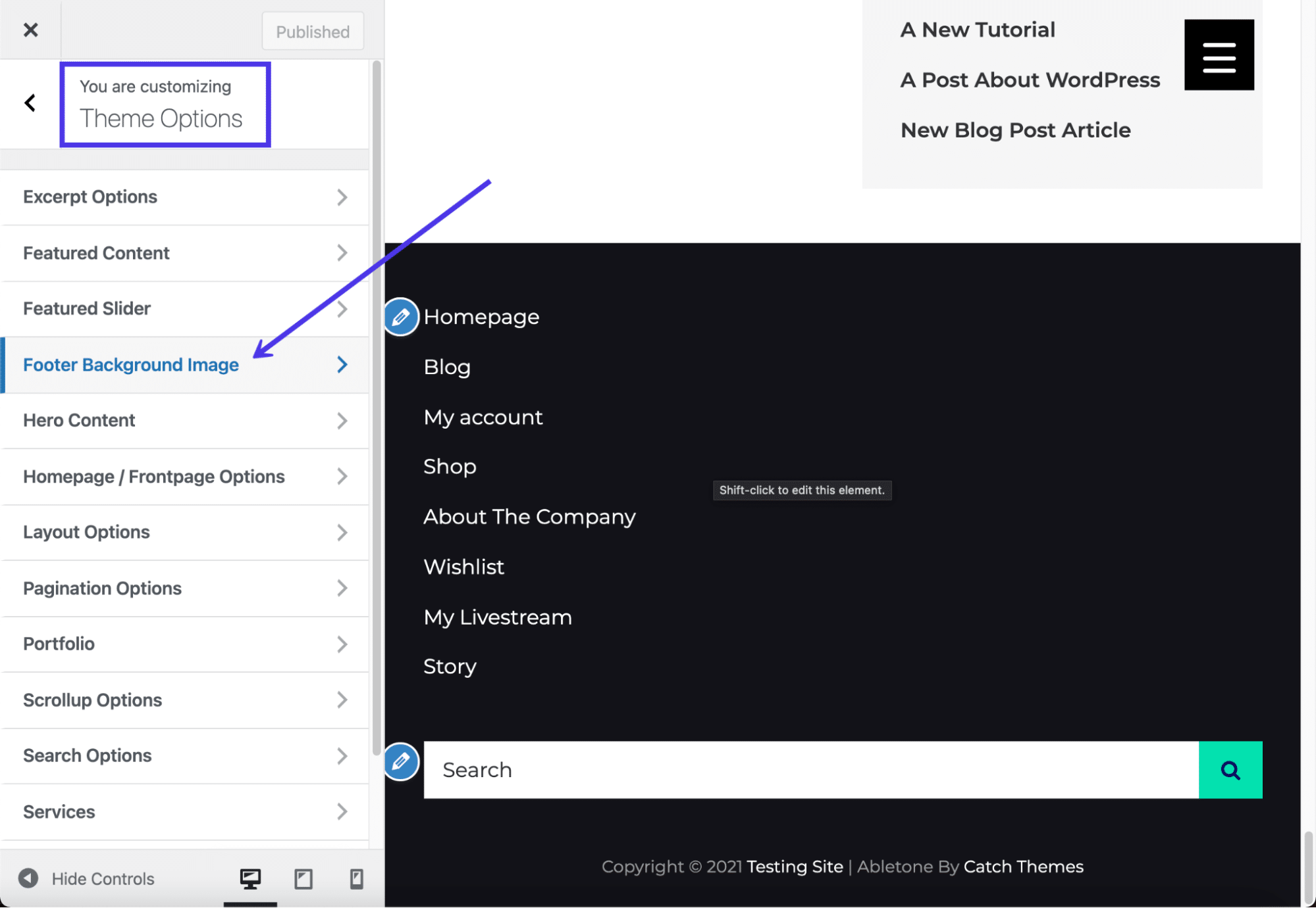  Dit thema heeft een Footer Background Image feature.