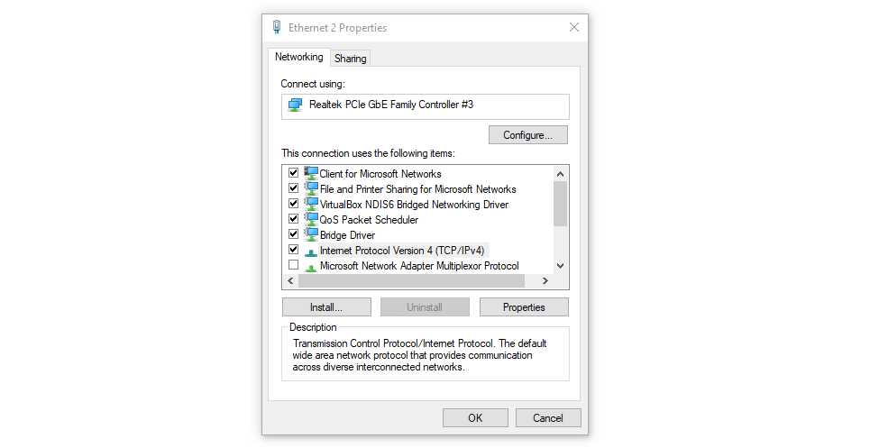 Changing your active connection's properties The Windows system window for