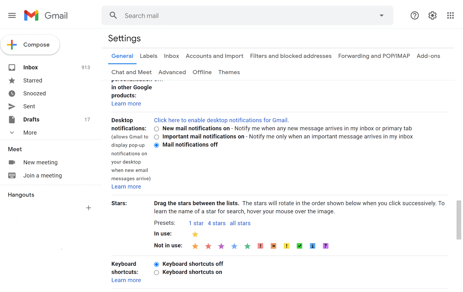 Where to turn on keyboard shortcuts in Gmail Ativando atalhos de teclado no Gmail.