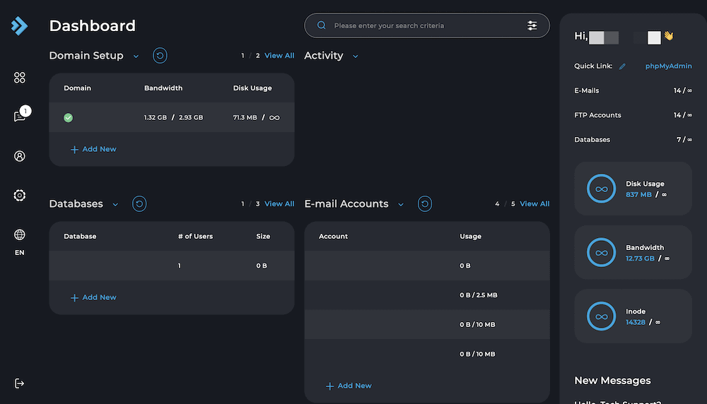 L'interface de DirectAdmin.