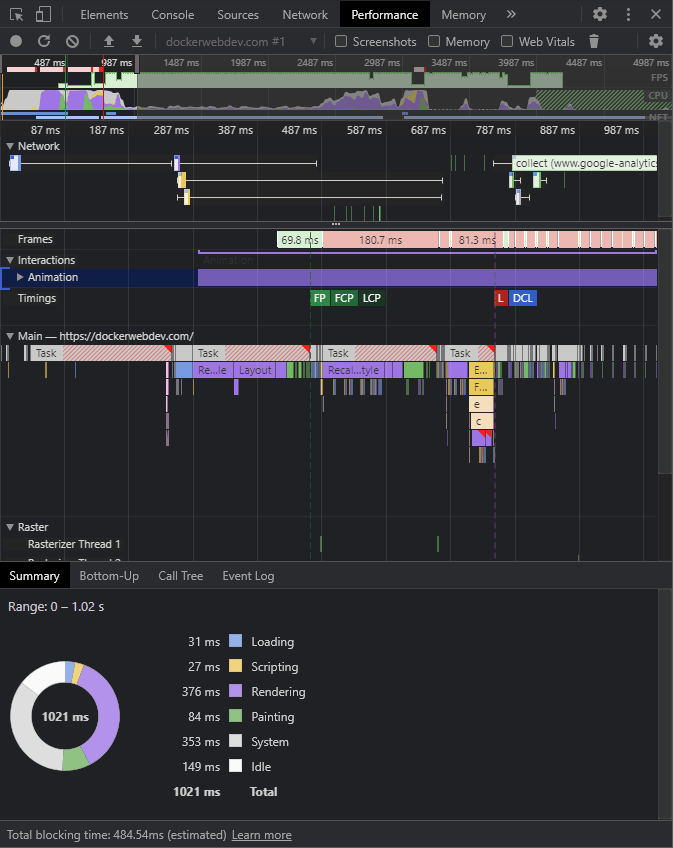 Informe de rendimiento de DevTools.