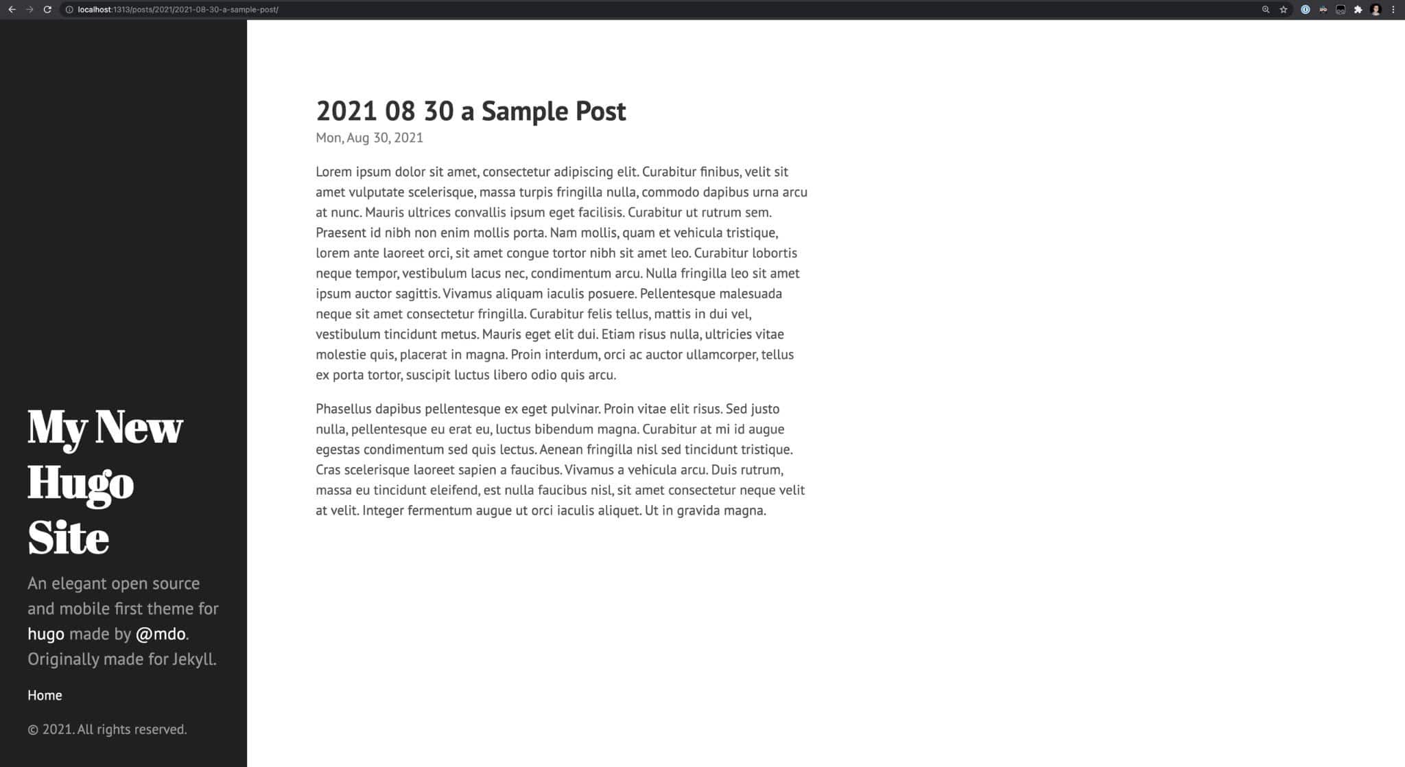 Site Hugo avec un article.