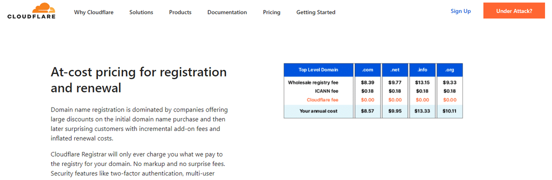 La page d'accueil de Cloudflare Registrar