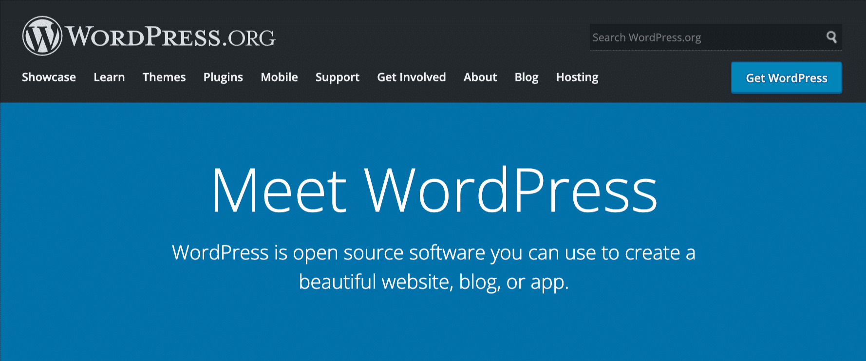 La page d'accueil de WordPress.org.