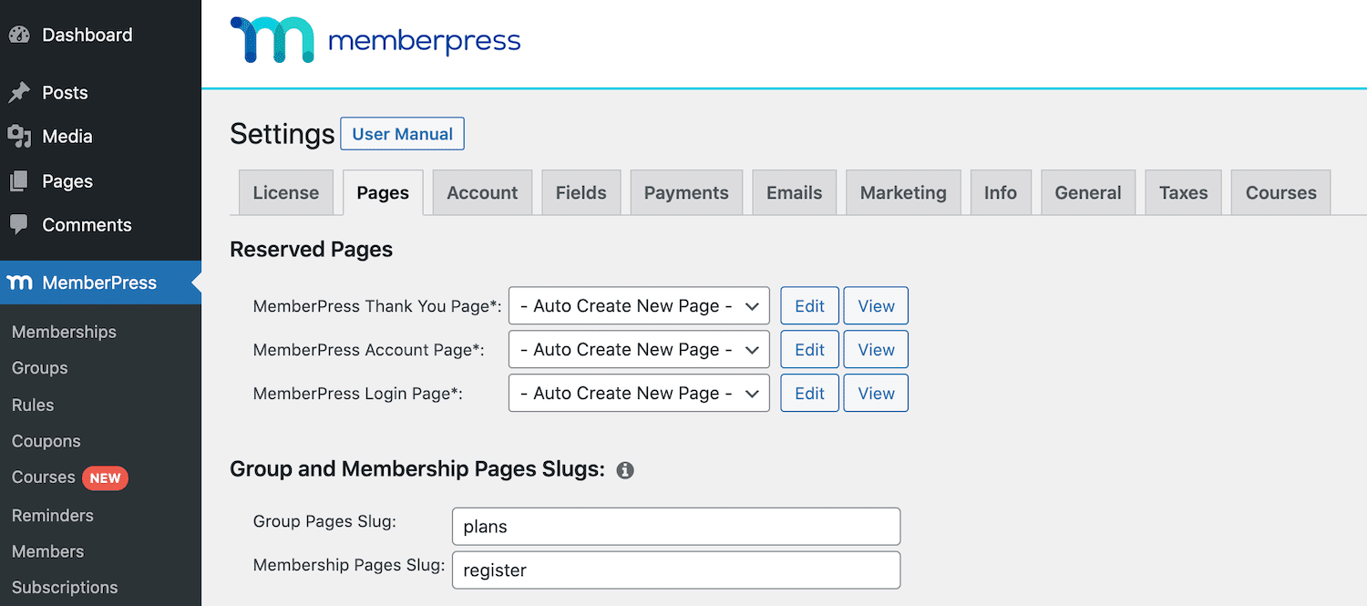 Gehe zu den MemberPress-Einstellungen.