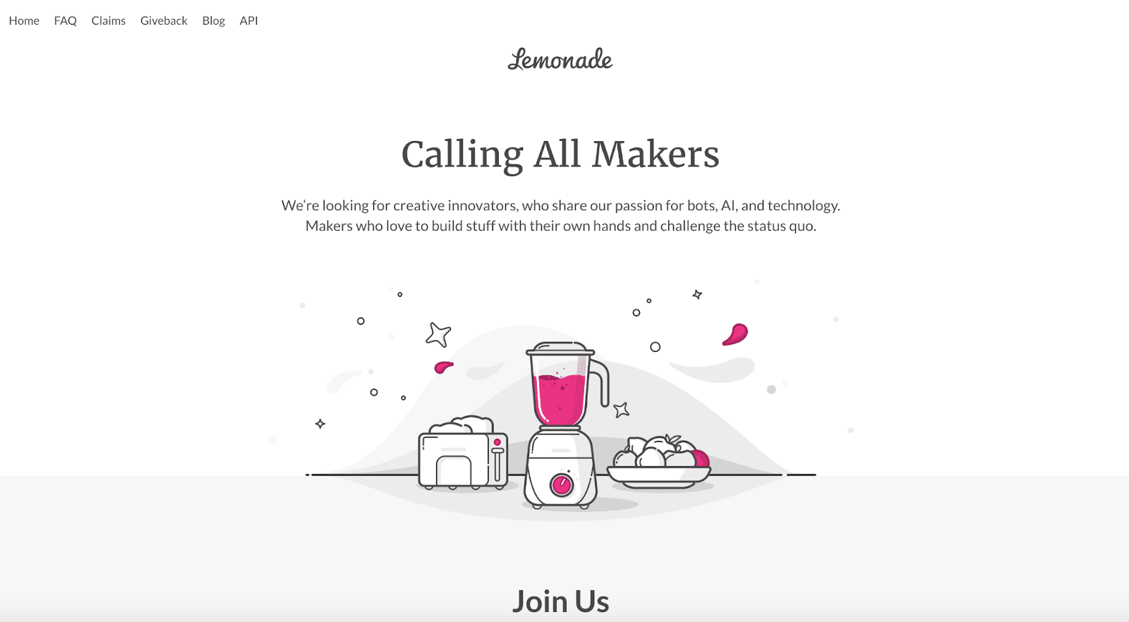 Lemonade recluta nuovi membri del team nella sua preziosa pagina Chi Siamo.
