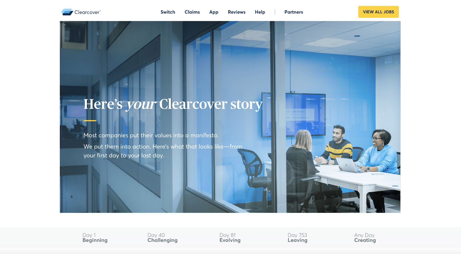 Clearcover invita i nuovi dipendenti a scrivere le loro storie.