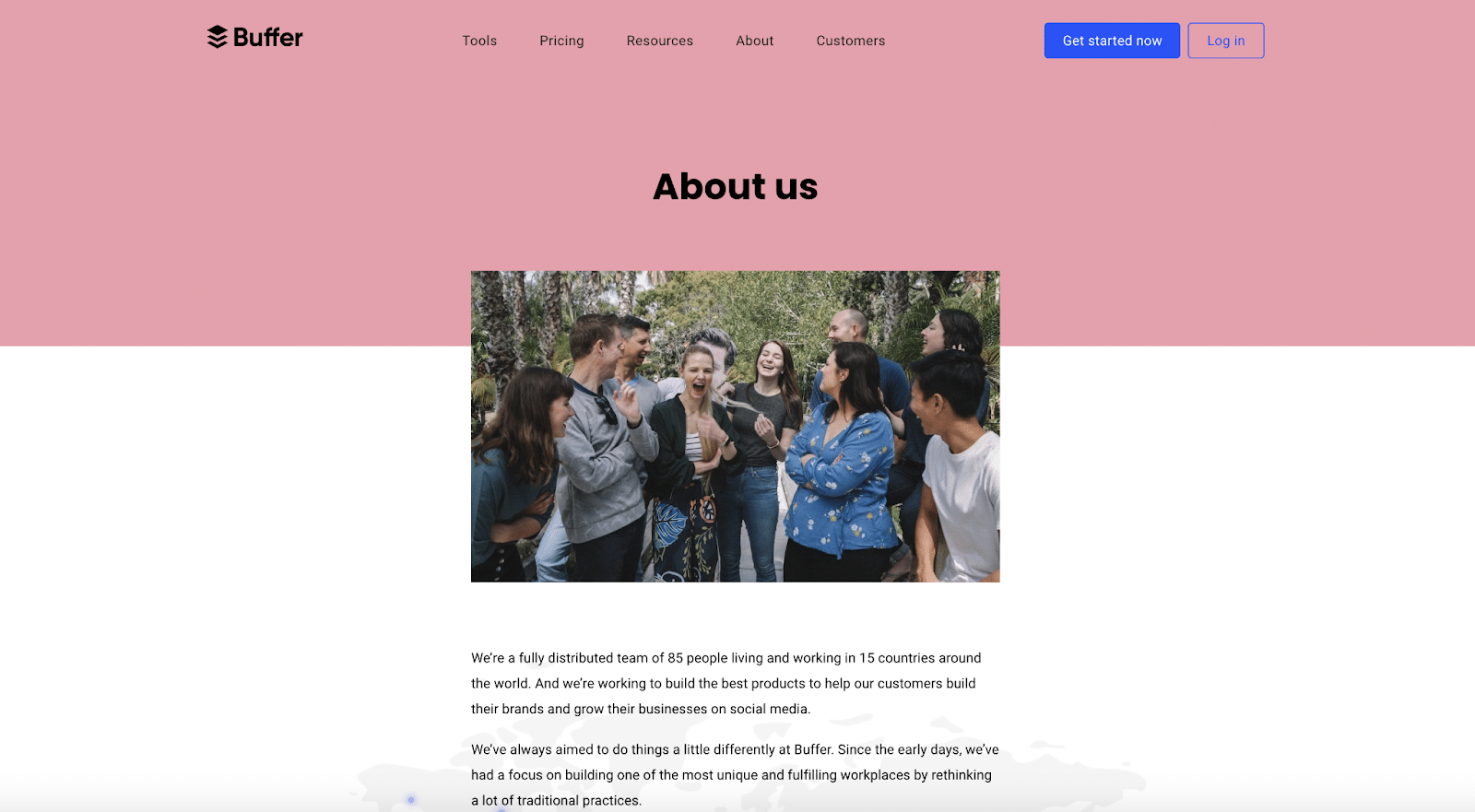 Buffer ha una pagina Chi Siamo che si concentra sul suo team stellare