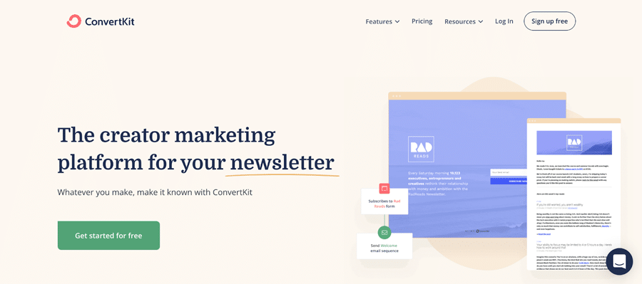 Página de inicio de ConvertKit