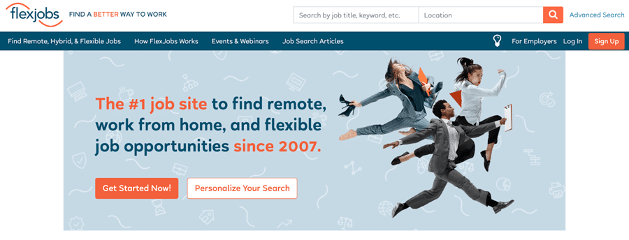 Página de inicio de FlexJobs.