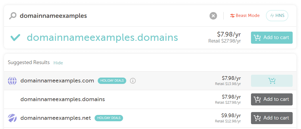 .com and .net pricing options