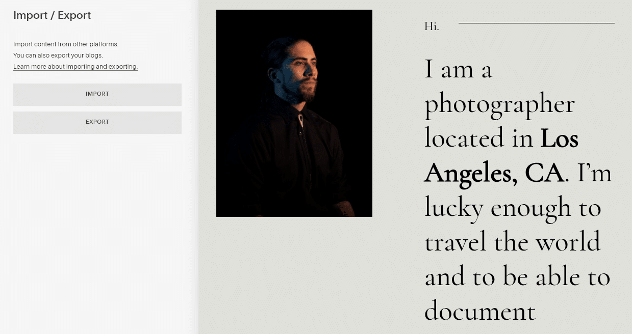 Inhalte aus Squarespace exportieren.