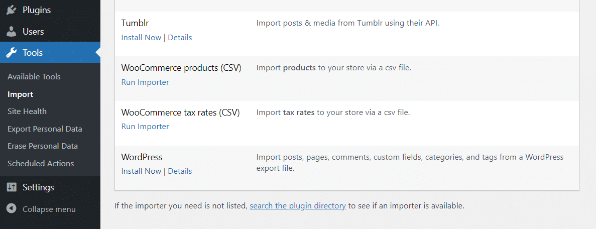 Suche nach der WordPress-Option.