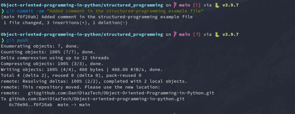 Terminal showing two commands: 