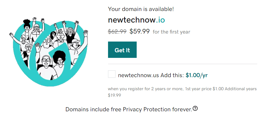 Schermata di un registrar di dominio che conferma che .io è ancora disponibile