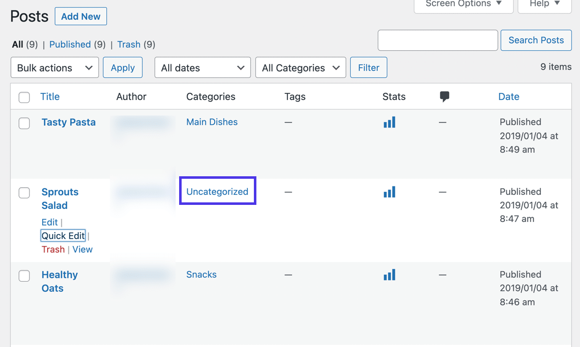 Rimuovendo un post da una categoria viene registrato sotto