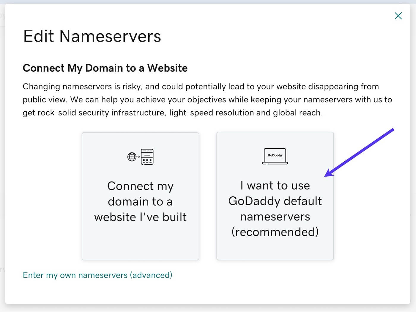 Utiliza los Servidores de Nombres por Defecto de GoDaddy para el DNS Utiliza los Servidores de Nombres por Defecto de GoDaddy para el DNS.
