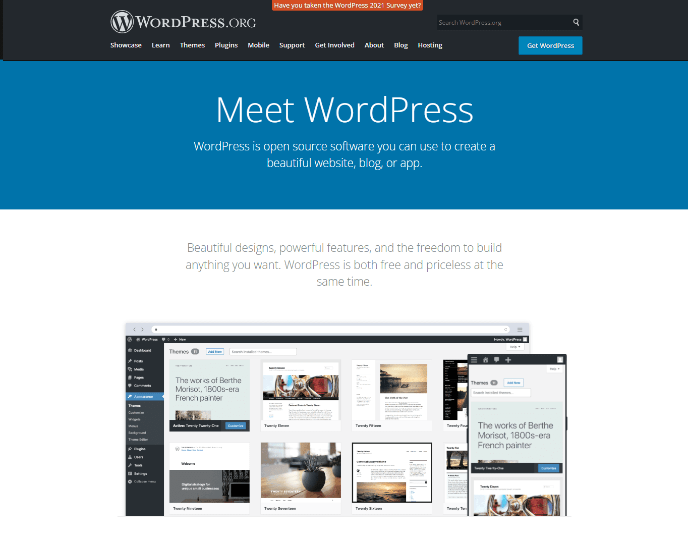 The WordPress.org homepage.