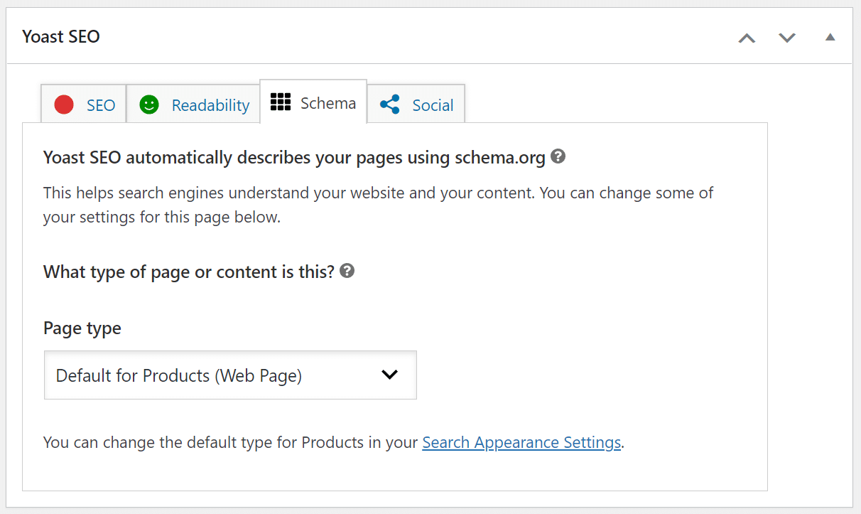 Schermata delle opzioni Yoast SEO per ottimizzare i prodotti WooCommerce
