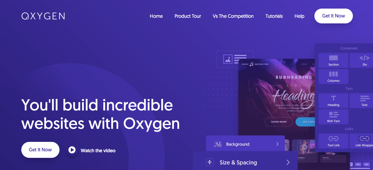 Homepage di Oxygen page builder