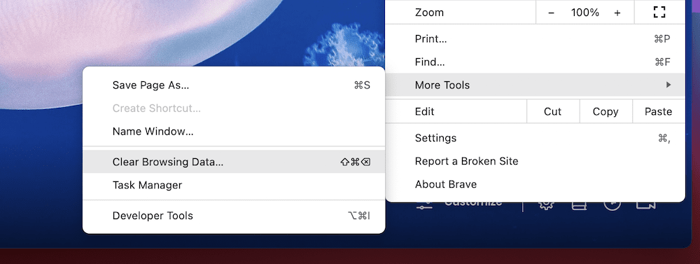 Das Brave-Browsermenü mit den Optionen 