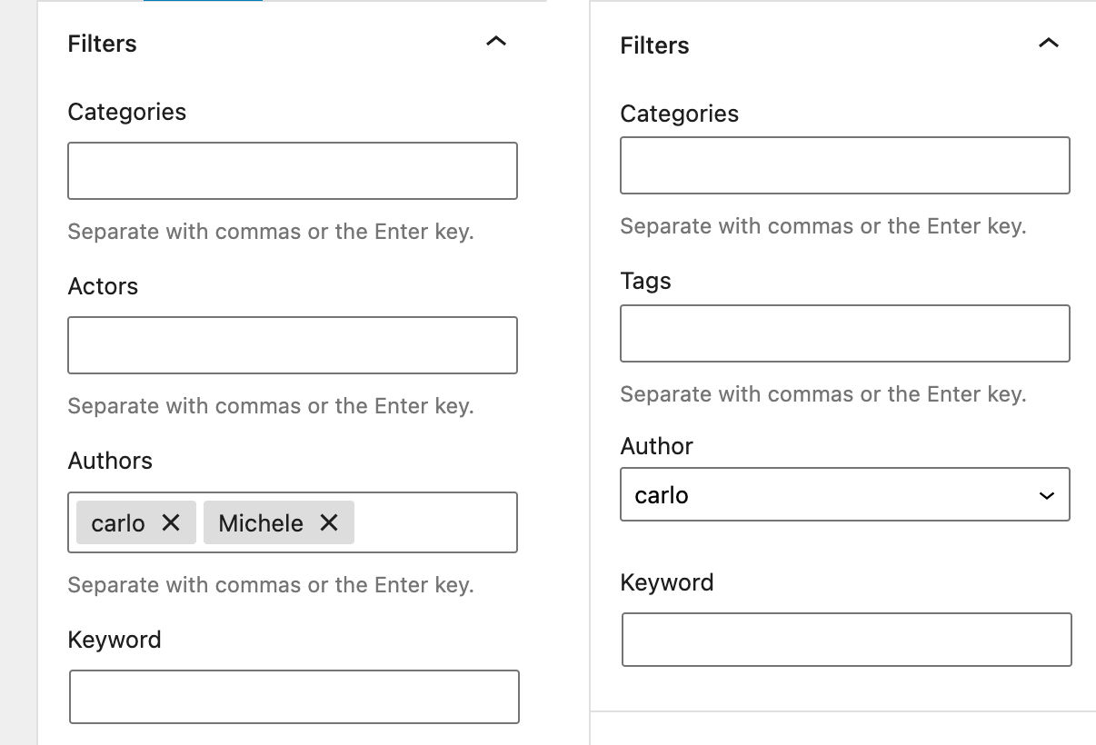 Query Loop filterinstellingen in WordPress 6.0.