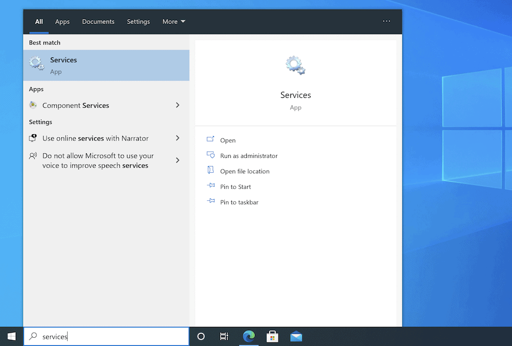 Die Windows-Suchleiste zeigt Ergebnisse für den Begriff 