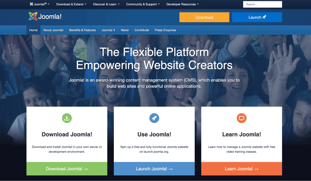 Joomla Auf der Startseite von Joomla steht in weißer Schrift
