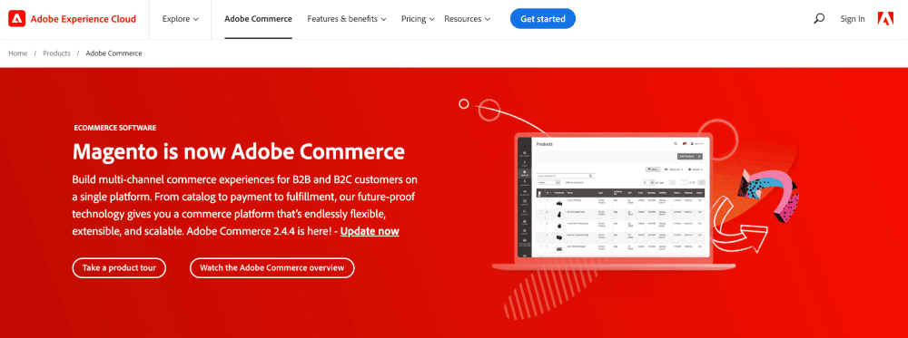 Adobe Commerce Auf der Homepage von Adobe Commerce steht