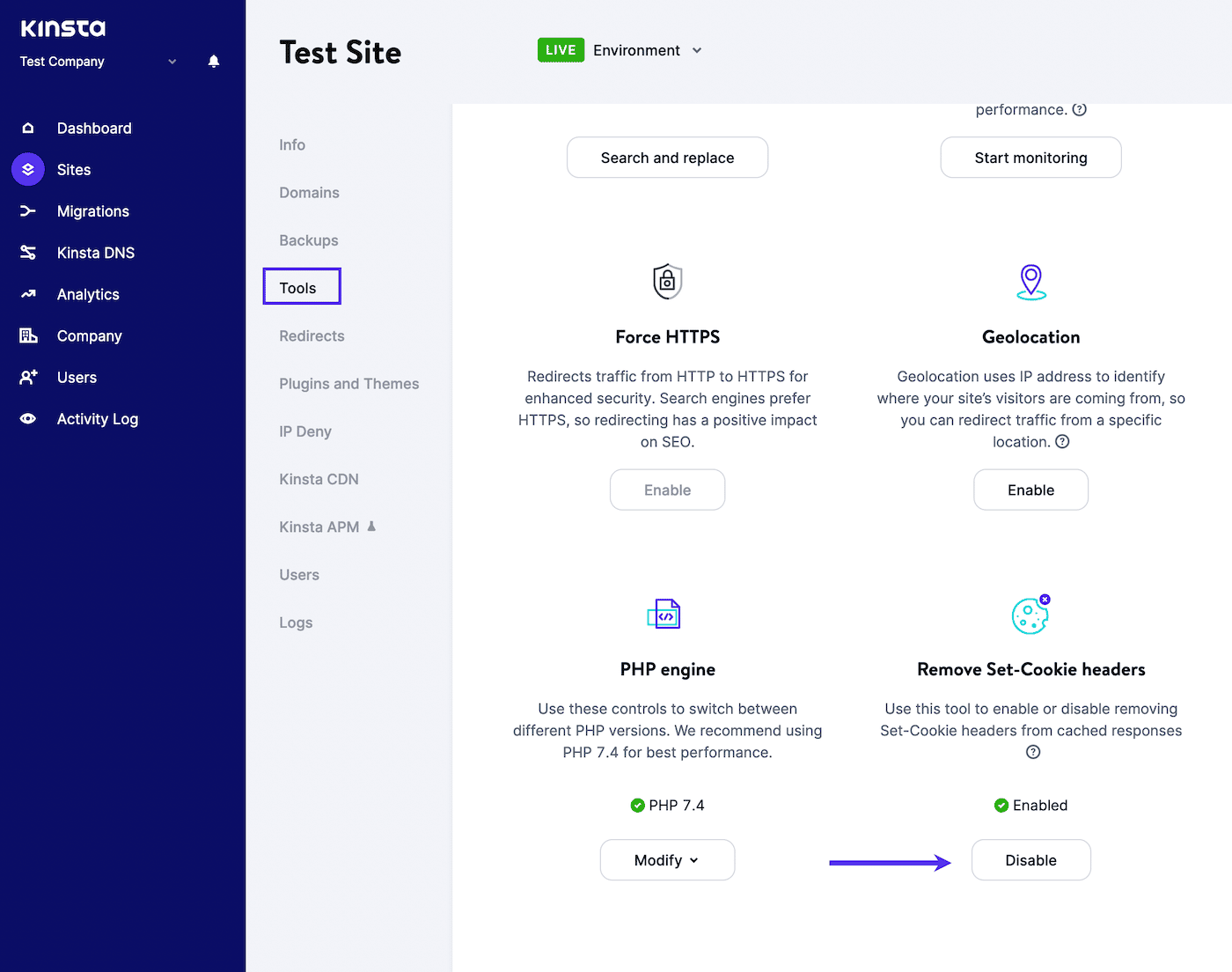 MyKinsta dashboard showing a highlight box around the