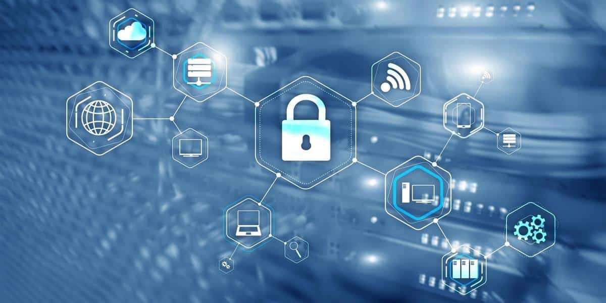 An image of security with its relevance to the web, servers, mobile phones wifi, etc.