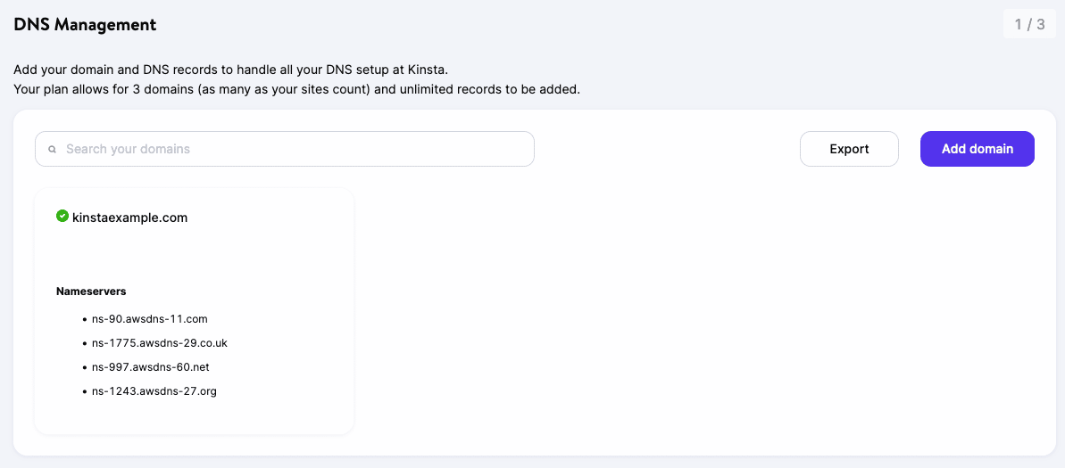 MyKinstaでKinstaのAmazon Route 53ネームサーバーを確認する