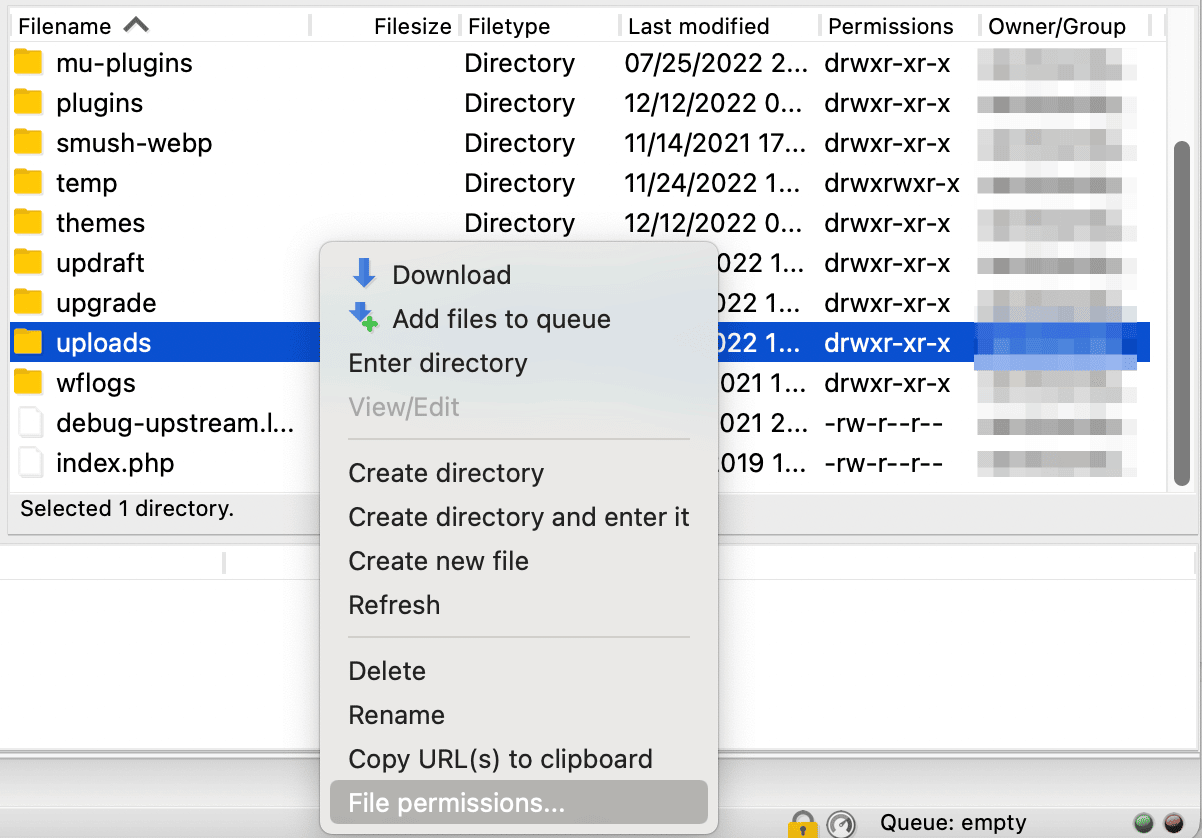 Editar los permisos de archivo para las subidas de WordPress