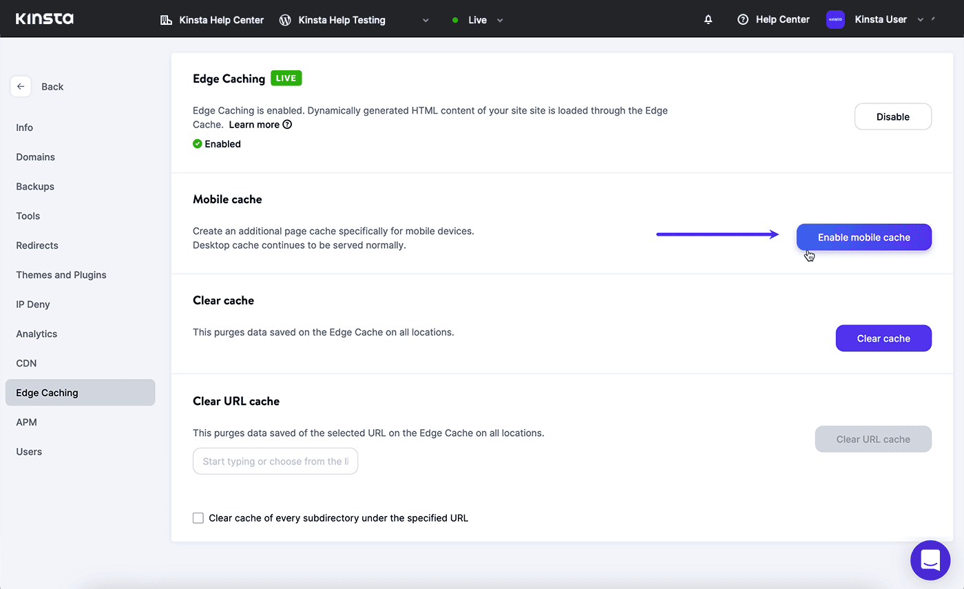 Activer la mise en cache edge pour les appareils mobiles.
