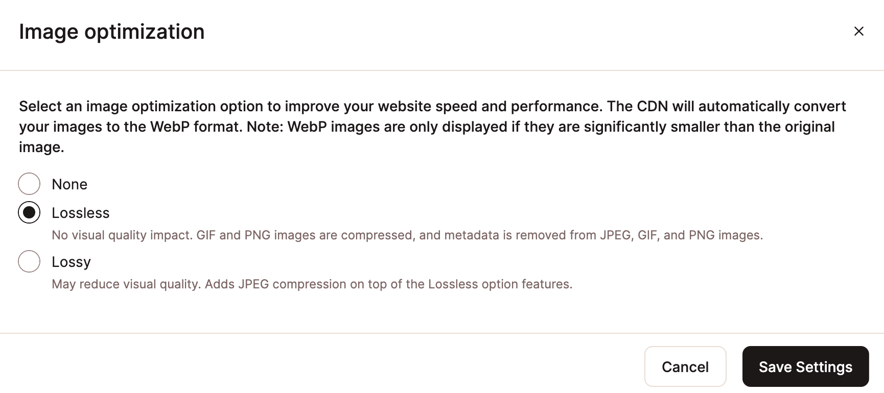 Choose from Lossy or Lossless compression, then click the